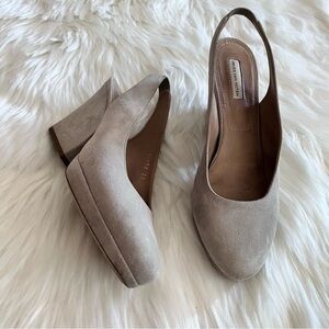 Dries Van Noten Size EU 37 US 7 Grey Suede Slingback Heels - Almond Toe #11930